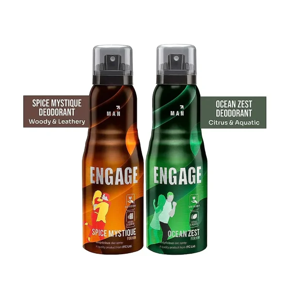 Engage Deo Combo 1 Ocean Zest 150ml & 1 Spice Mystique 150ml Deodorant Spray - For Men (300 ml, Pack of 2)